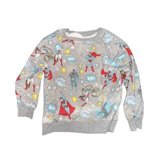 Little Sleepies Gray Superhero Print Kids Sweatshirt with Red and Yellow Accents